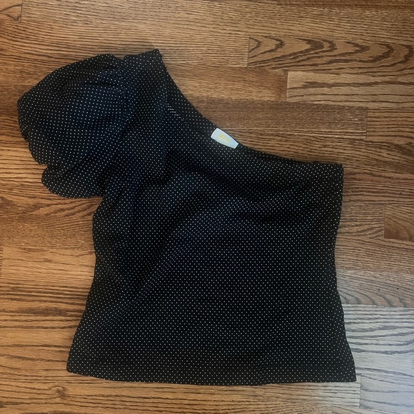 Maeve by Anthropologie Black & White Asymmetrical Puff Sleeve Top - Medium - Picture 3 of 8